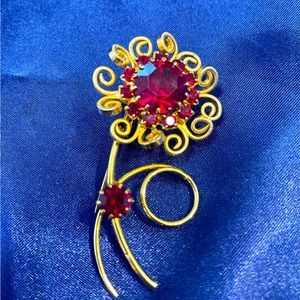 Vintage Red Flower Pin